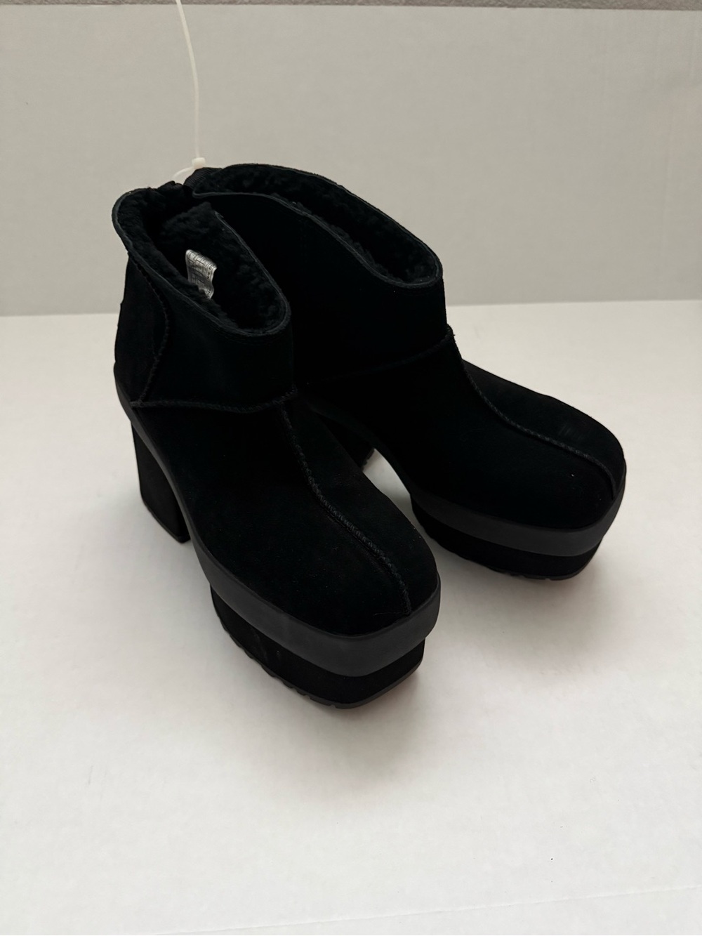 UGG Black Platform Shearling Ankle Boots Size 10 - Picture 5 of 13